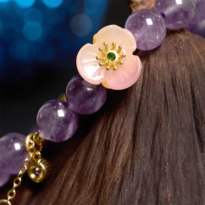 Buddha Stones Amethyst Peach Blossom Fortune Meditation Bracelet