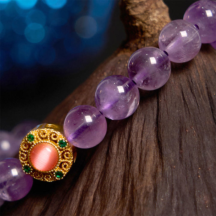 Buddha Stones Amethyst Peach Blossom Fortune Meditation Bracelet