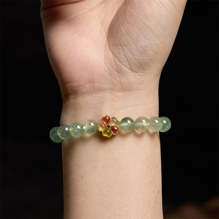 Buddha Stones Natural Green Strawberry Quartz Soothing Fu Character Bracelet