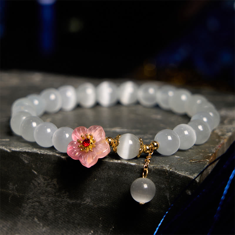 Buddha Stones Chrysoberyl Cat's Eye Pink Flowers Support Bracelet