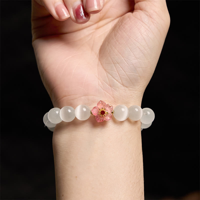 Buddha Stones Cat's Eye Chrysoberyl Flower Love Bracelet