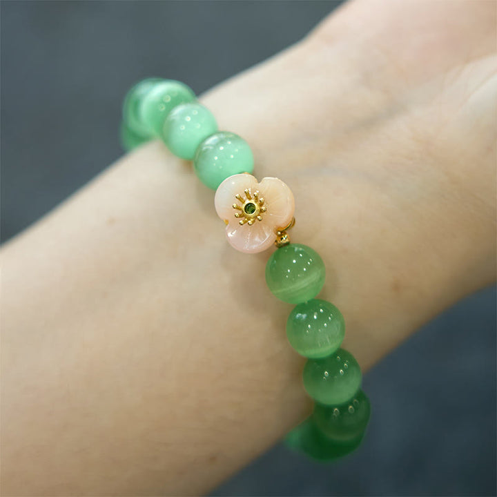 Buddha Stones Cat's Eye Chrysoberyl Flower Love Bracelet