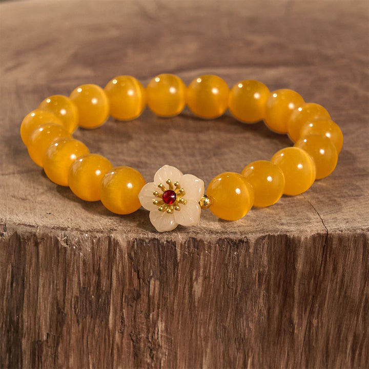 Buddha Stones Cat's Eye Chrysoberyl Flower Love Bracelet