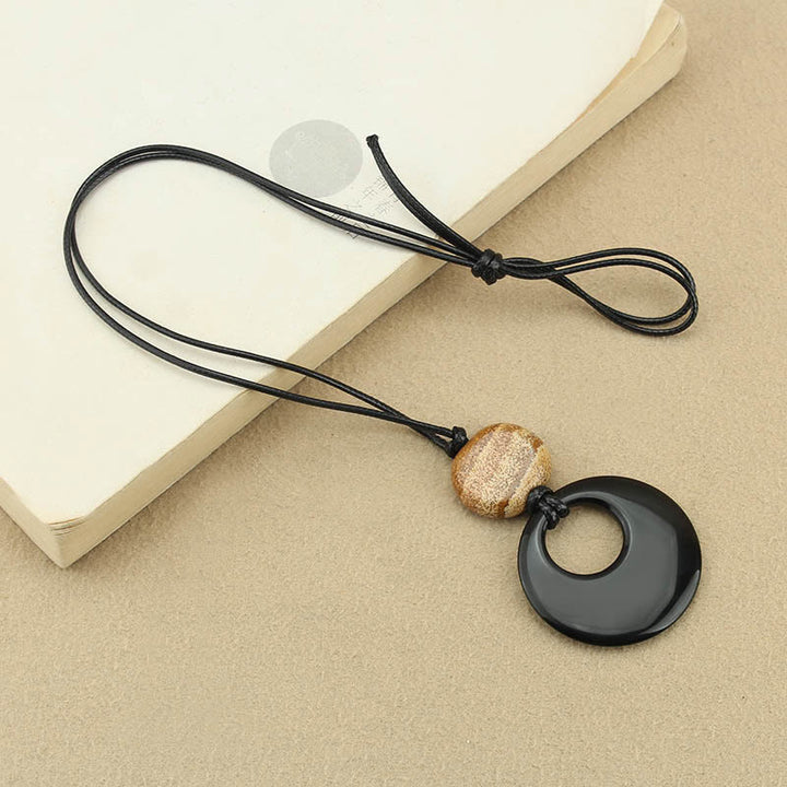 Buddha Stones Black Obsidian Liuli Picture Stone Copper Fulfilment Necklace Pendant