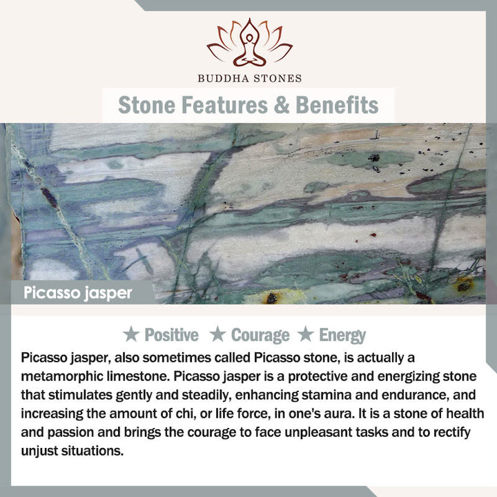 Buddha Stones Natural Picasso Jasper Om Mani Padme Hum Energy Bracelet - image 9