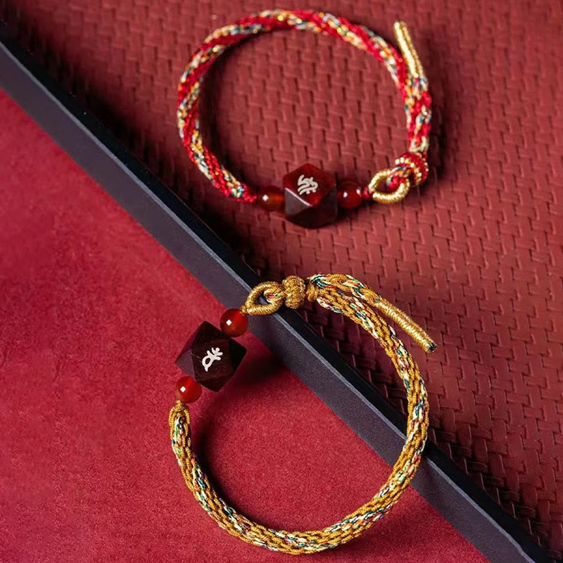 Buddha Stones Chinese Zodiac Natal Buddha Small Leaf Red Sandalwood Red String Protection Bracelet