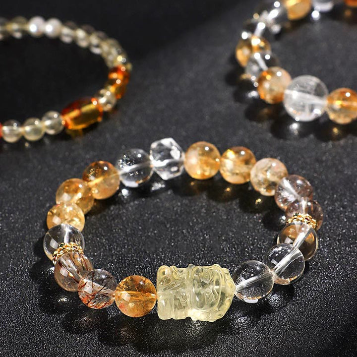 Buddha Stones Natural Citrine Pearl Topaz White Crystal Protection Bracelet