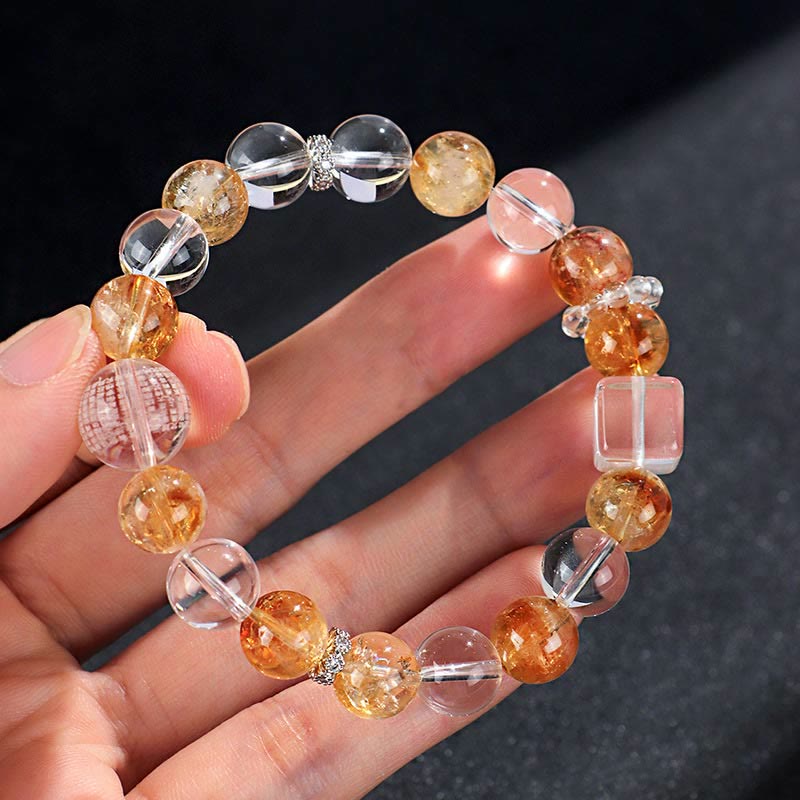 Buddha Stones Natural Citrine Pearl Topaz White Crystal Protection Bracelet