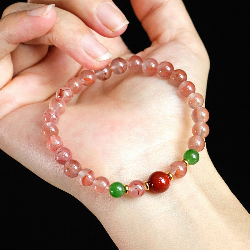 Buddha Stones South Red Agate Butterfly Orchid Hetian Jade Luck Bracelet