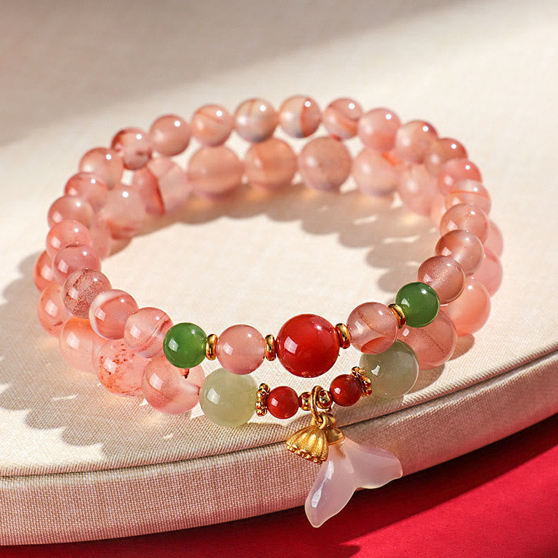 Buddha Stones South Red Agate Butterfly Orchid Hetian Jade Luck Bracelet