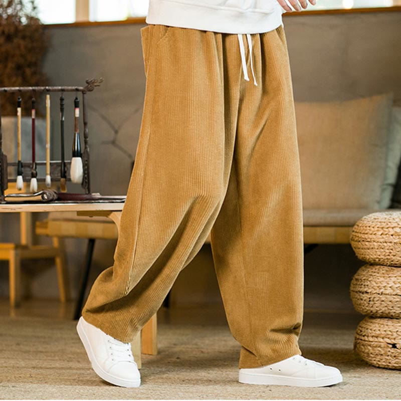 Buddha Stones Fall Winter Men's Drawstring Corduroy Harem Pants With Pockets - Gold - US/UK/AU46，EU56 (5XL) - image 0