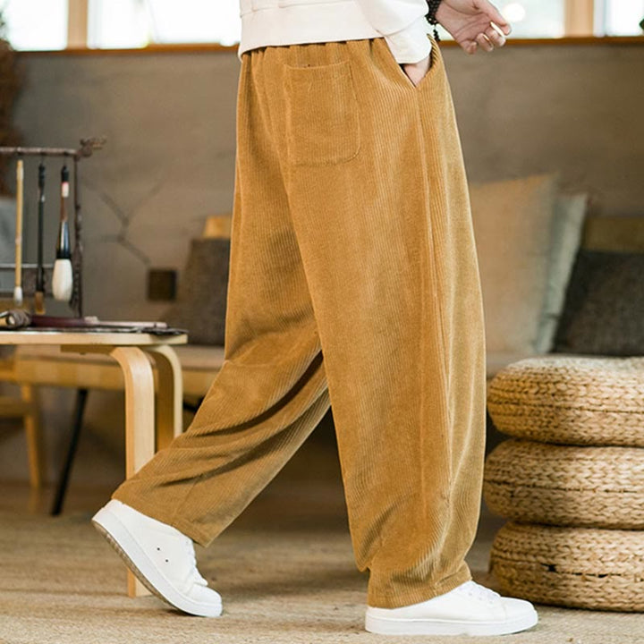 Buddha Stones Fall Winter Men's Drawstring Corduroy Harem Pants With Pockets - image 3