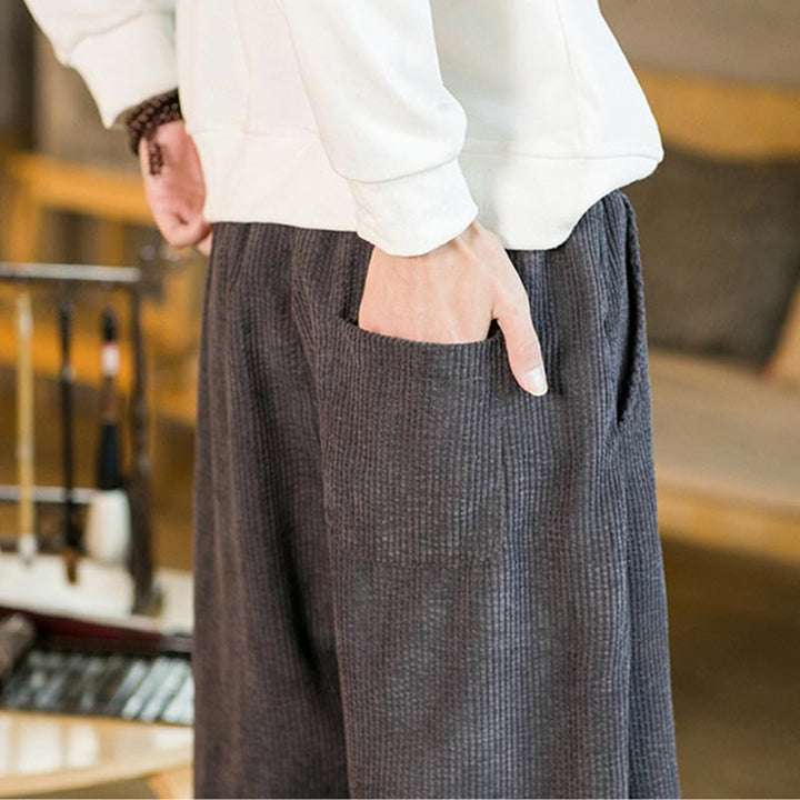 Buddha Stones Fall Winter Men's Drawstring Corduroy Harem Pants With Pockets - image 20