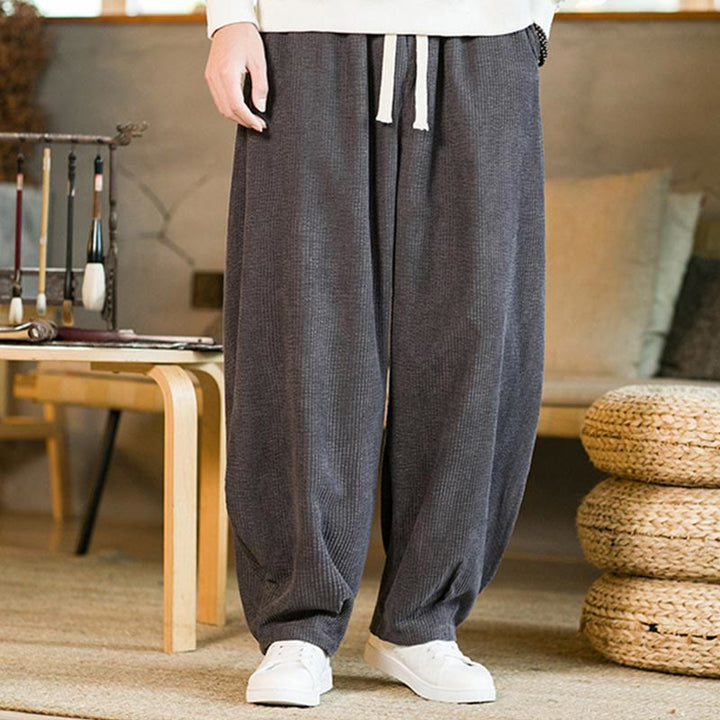 Buddha Stones Fall Winter Men's Drawstring Corduroy Harem Pants With Pockets