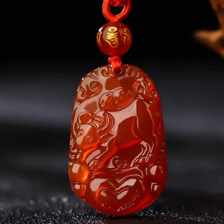 Buddha Stones Chinese Zodiac Red Agate Luck Necklace Pendant