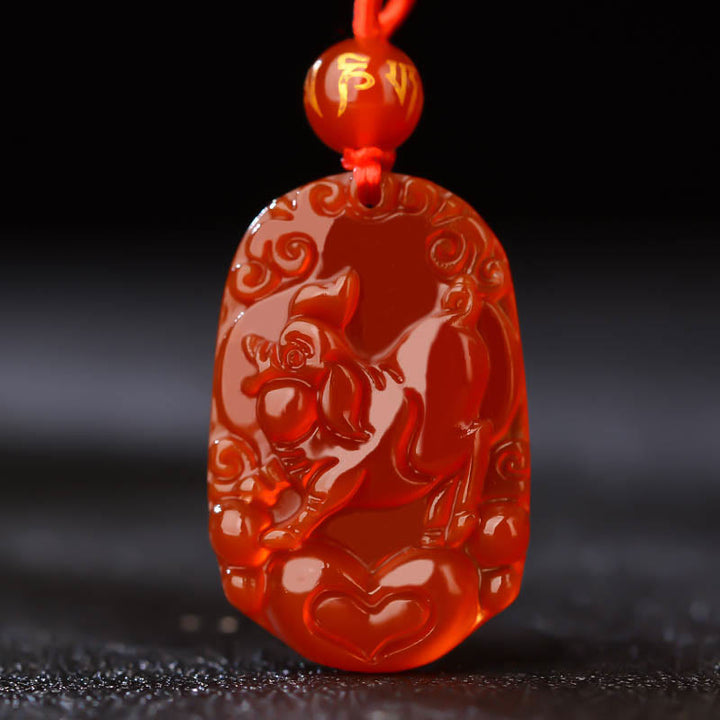 Buddha Stones Chinese Zodiac Red Agate Luck Necklace Pendant