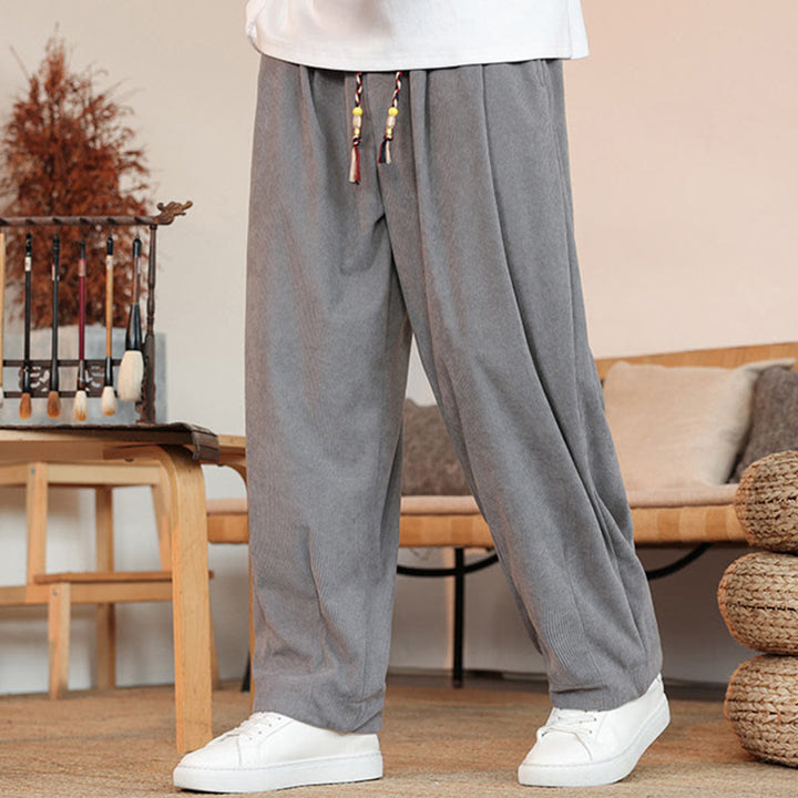 Buddha Stones Fall Winter Men's Drawstring Corduroy Solid Pants With Pockets - Gray - US/UK/AU46，EU56 (5XL) - image 0
