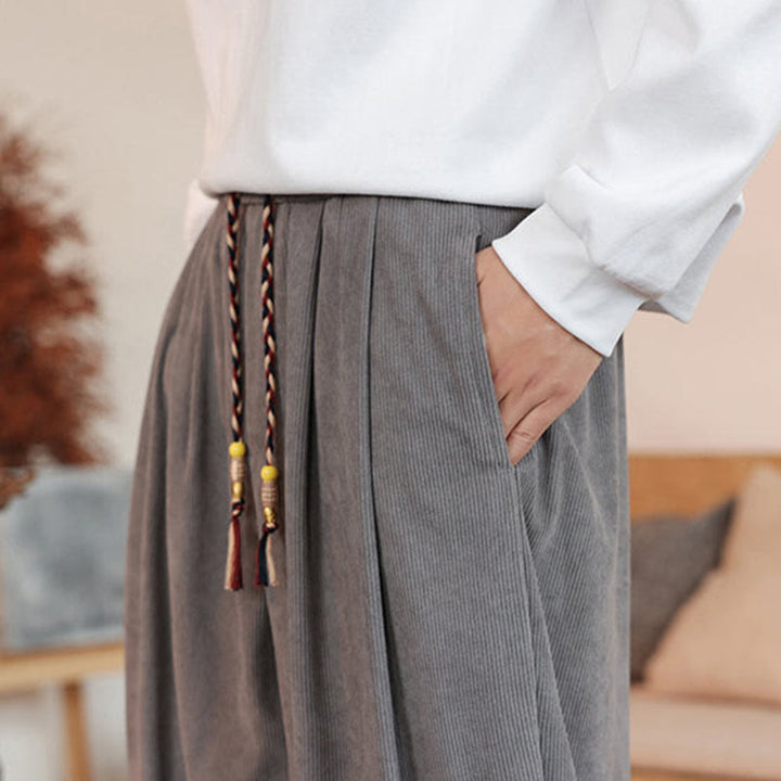 Buddha Stones Fall Winter Men's Drawstring Corduroy Solid Pants With Pockets - image 10