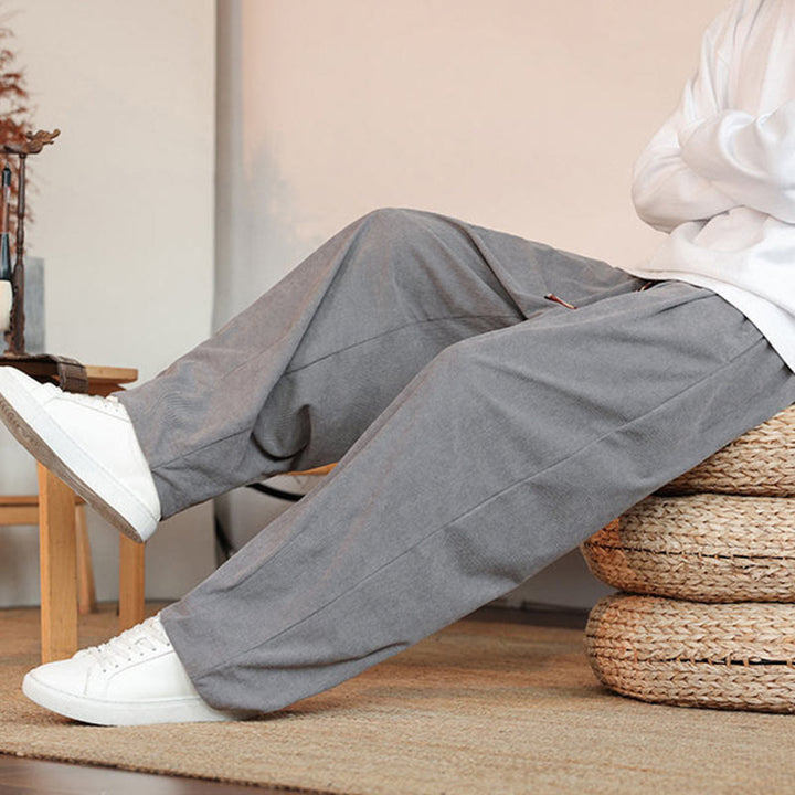 Buddha Stones Fall Winter Men's Drawstring Corduroy Solid Pants With Pockets - image 9