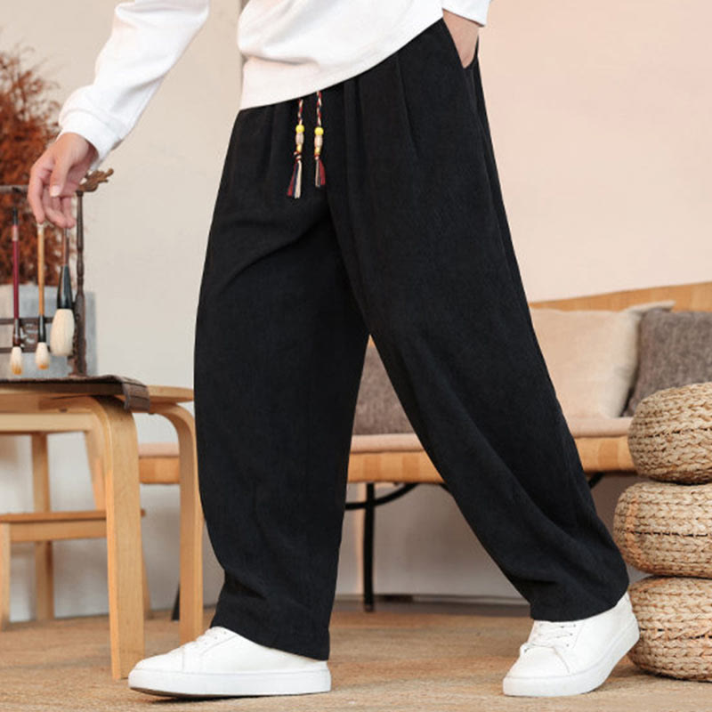 Buddha Stones Fall Winter Men's Drawstring Corduroy Solid Pants With Pockets - image 20