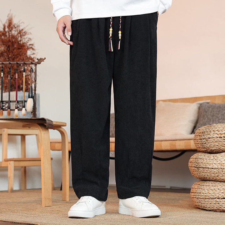 Buddha Stones Fall Winter Men's Drawstring Corduroy Solid Pants With Pockets - image 15