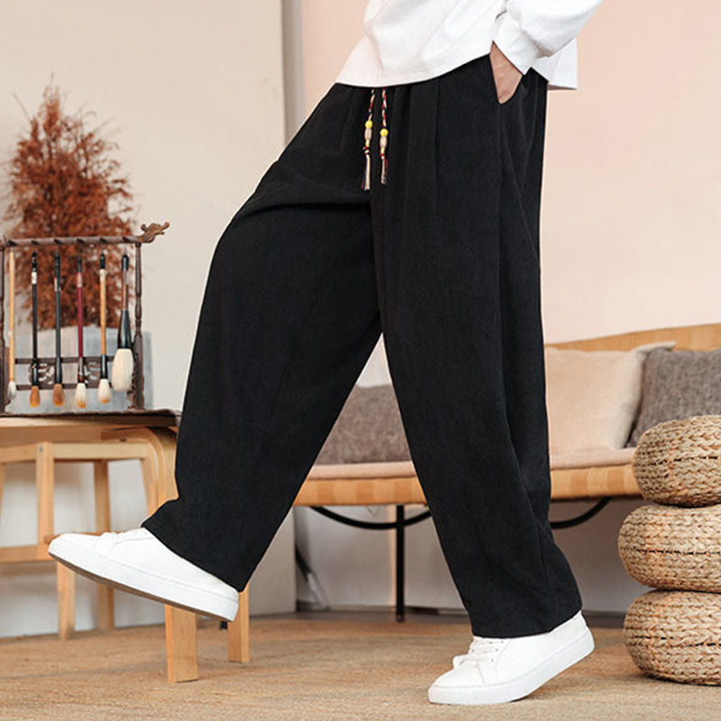 Buddha Stones Fall Winter Men's Drawstring Corduroy Solid Pants With Pockets - image 21