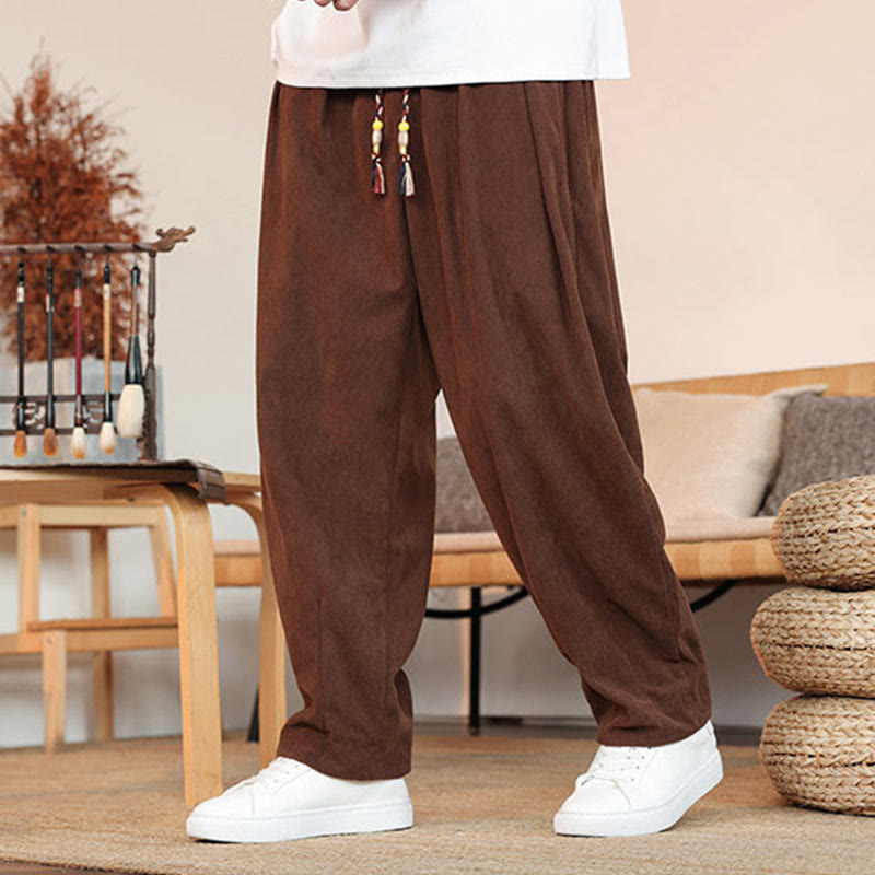 Buddha Stones Fall Winter Men's Drawstring Corduroy Solid Pants With Pockets - Sienna - US/UK/AU46，EU56 (5XL) - image 23