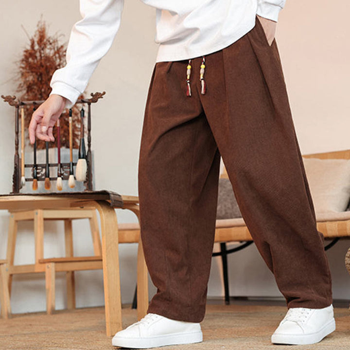 Buddha Stones Fall Winter Men's Drawstring Corduroy Solid Pants With Pockets - image 30
