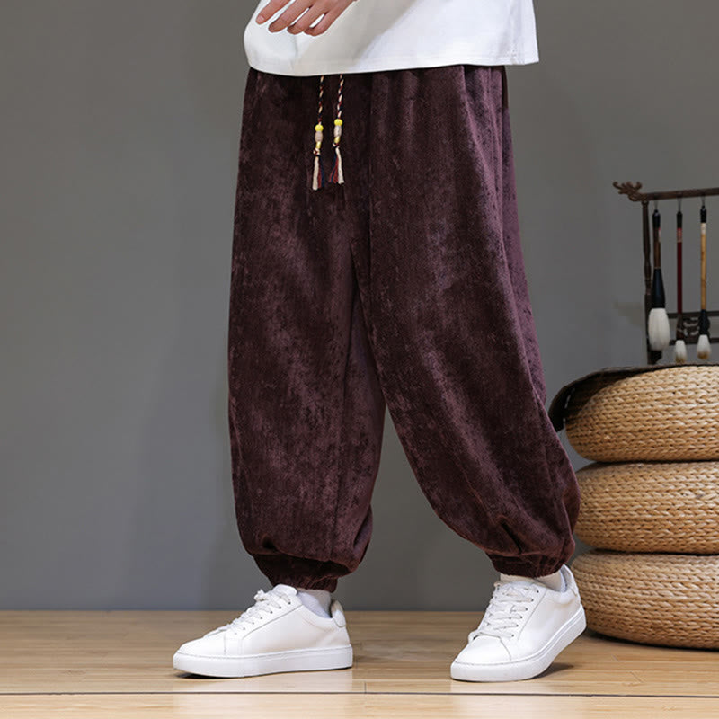 Buddha Stones Fall Winter Men's Drawstring Chenille Harem Pants With Pockets - RosyBrown - US/UK/AU46，EU56 (5XL) - image 0