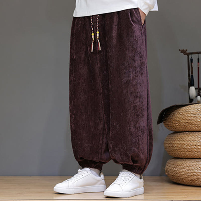 Buddha Stones Fall Winter Men's Drawstring Chenille Harem Pants With Pockets