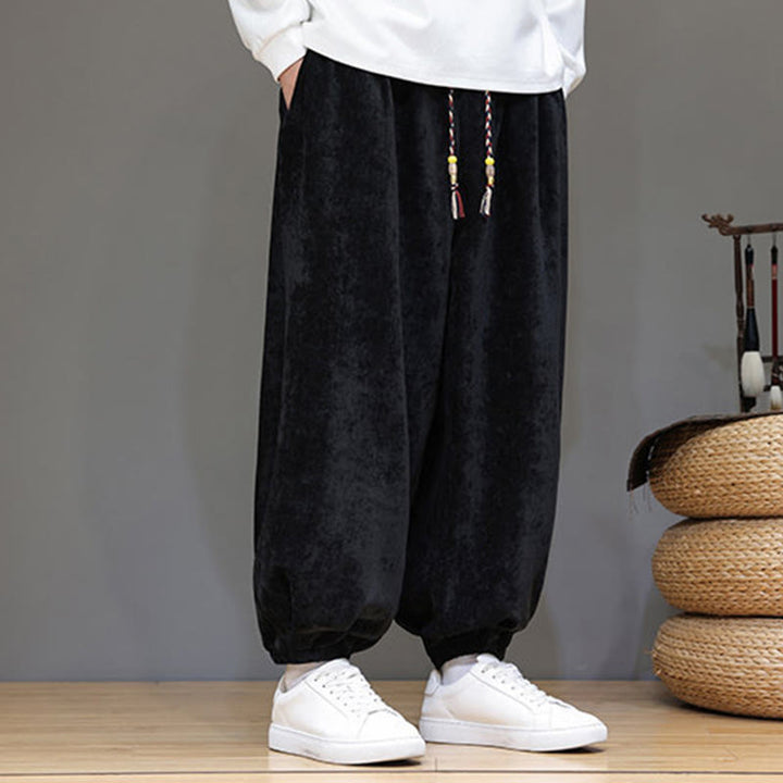 Buddha Stones Fall Winter Men's Drawstring Chenille Harem Pants With Pockets