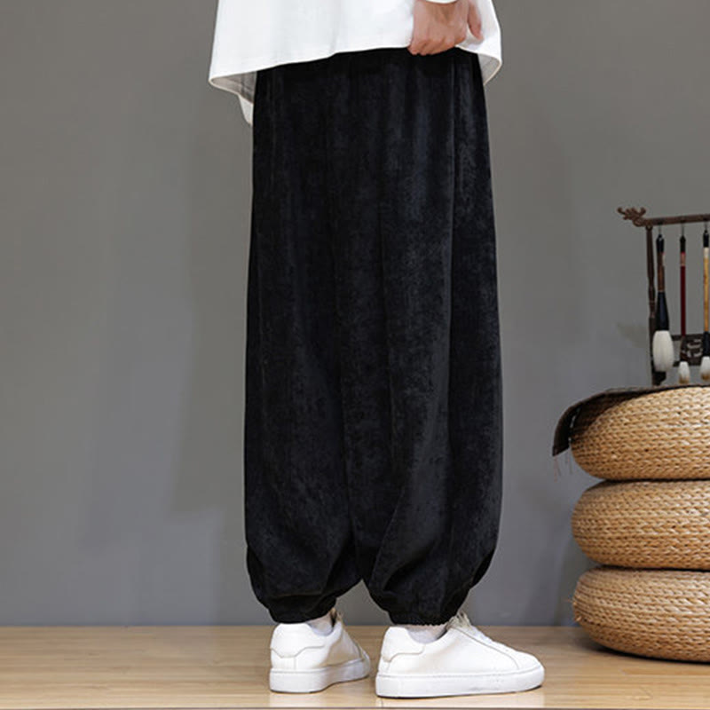 Buddha Stones Fall Winter Men's Drawstring Chenille Harem Pants With Pockets