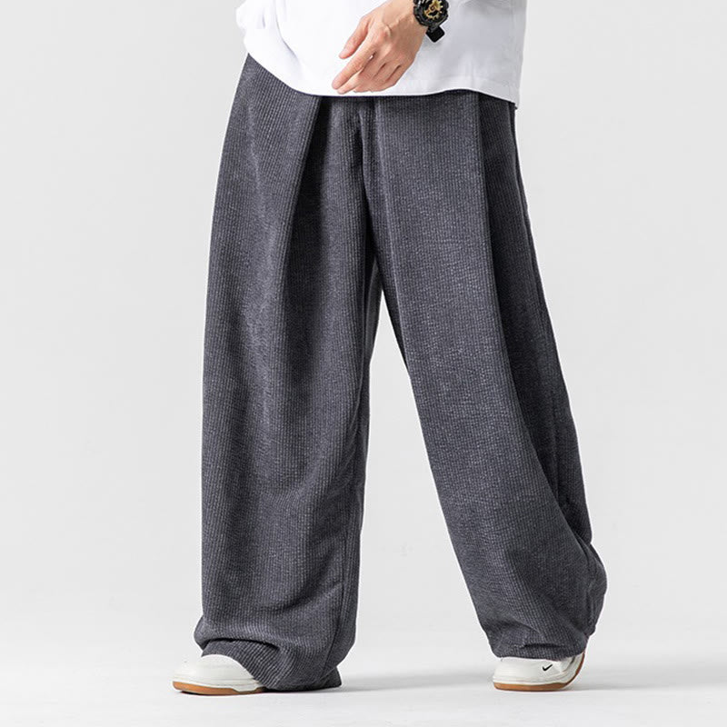 Buddha Stones Solid Color Corduroy Men's Wide Leg Pants With Pockets - Gray - US/UK/AU46，EU56 (5XL) - image 0