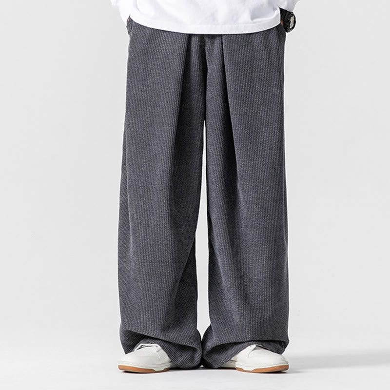 Buddha Stones Solid Color Corduroy Men's Wide Leg Pants With Pockets - image 1