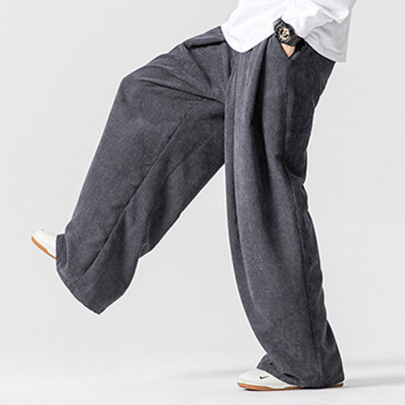Buddha Stones Solid Color Corduroy Men's Wide Leg Pants With Pockets - image 7