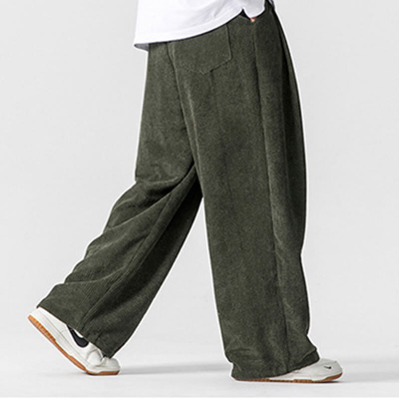Buddha Stones Solid Color Corduroy Men's Wide Leg Pants With Pockets - image 16