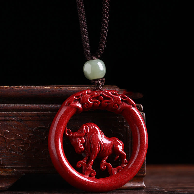 Buddha Stones Chinese Zodiac Cinnabar Hetian Jade Peace Buckle Calm Necklace Pendant