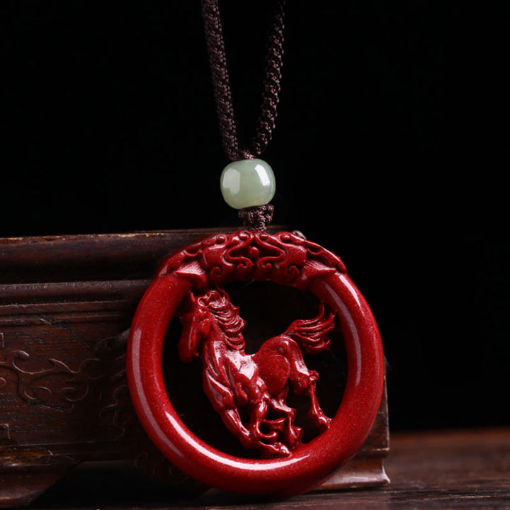 Buddha Stones Chinese Zodiac Cinnabar Hetian Jade Peace Buckle Calm Necklace Pendant