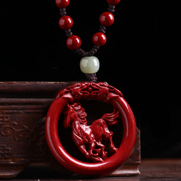 Buddha Stones Chinese Zodiac Cinnabar Hetian Jade Peace Buckle Calm Necklace Pendant