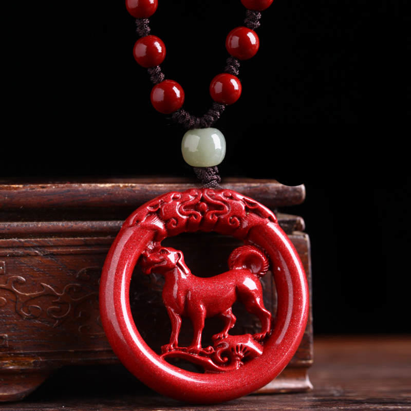 Buddha Stones Chinese Zodiac Cinnabar Hetian Jade Peace Buckle Calm Necklace Pendant