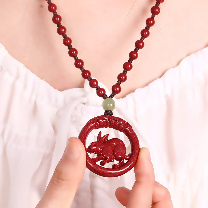 Buddha Stones Chinese Zodiac Cinnabar Hetian Jade Peace Buckle Calm Necklace Pendant