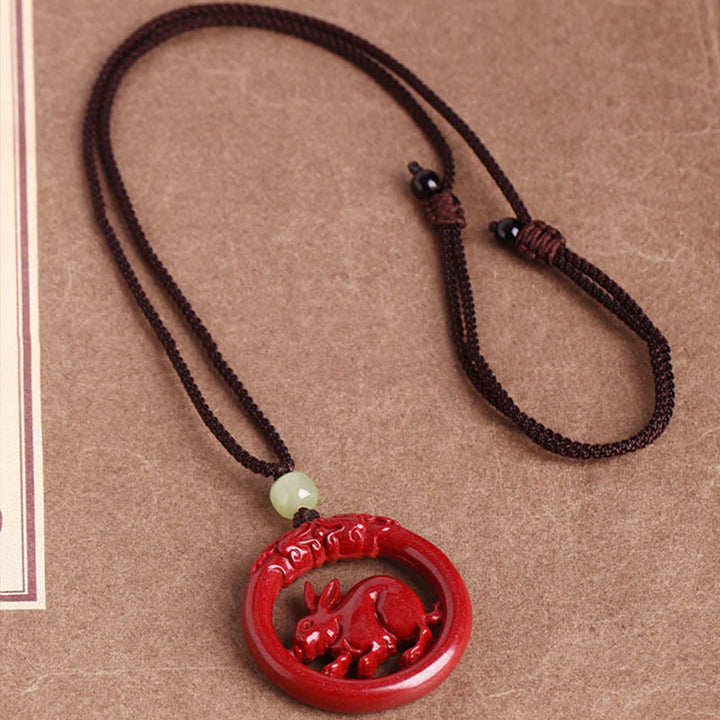 Buddha Stones Chinese Zodiac Cinnabar Hetian Jade Peace Buckle Calm Necklace Pendant