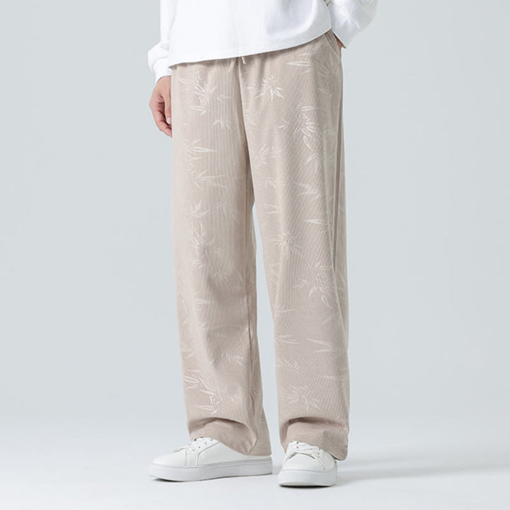 Buddha Stones Bamboo Pattern Corduroy Men's Wide Leg Pants With Pockets - image 2
