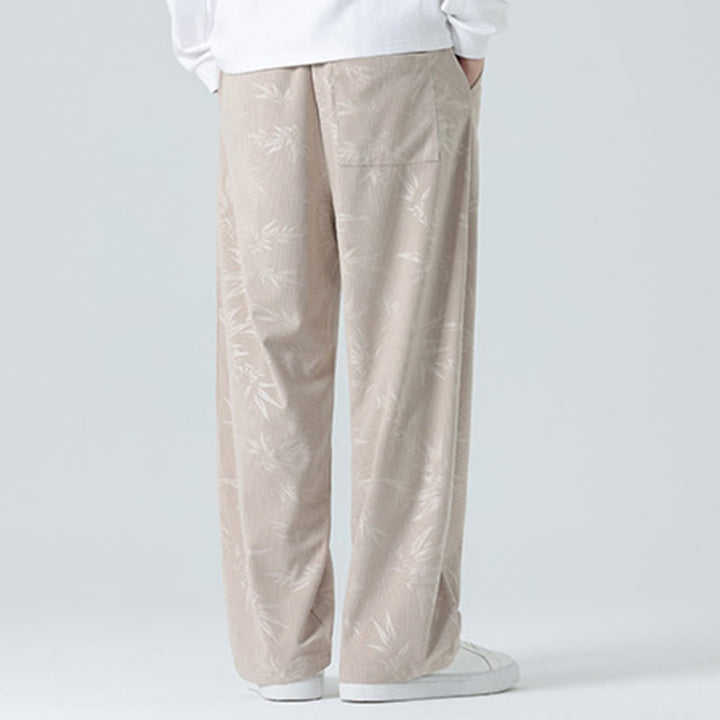 Buddha Stones Bamboo Pattern Corduroy Men's Wide Leg Pants With Pockets - image 4