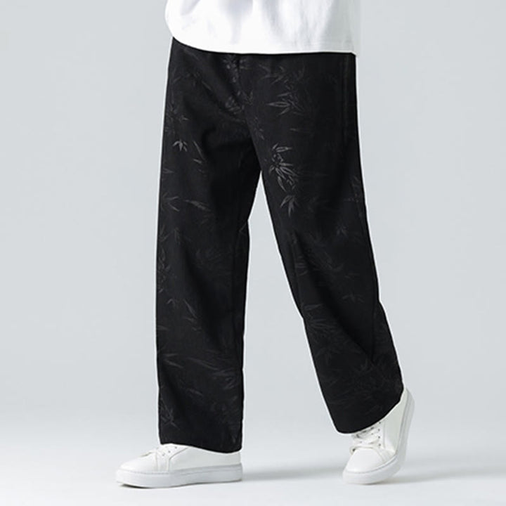 Buddha Stones Bamboo Pattern Corduroy Men's Wide Leg Pants With Pockets - image 14