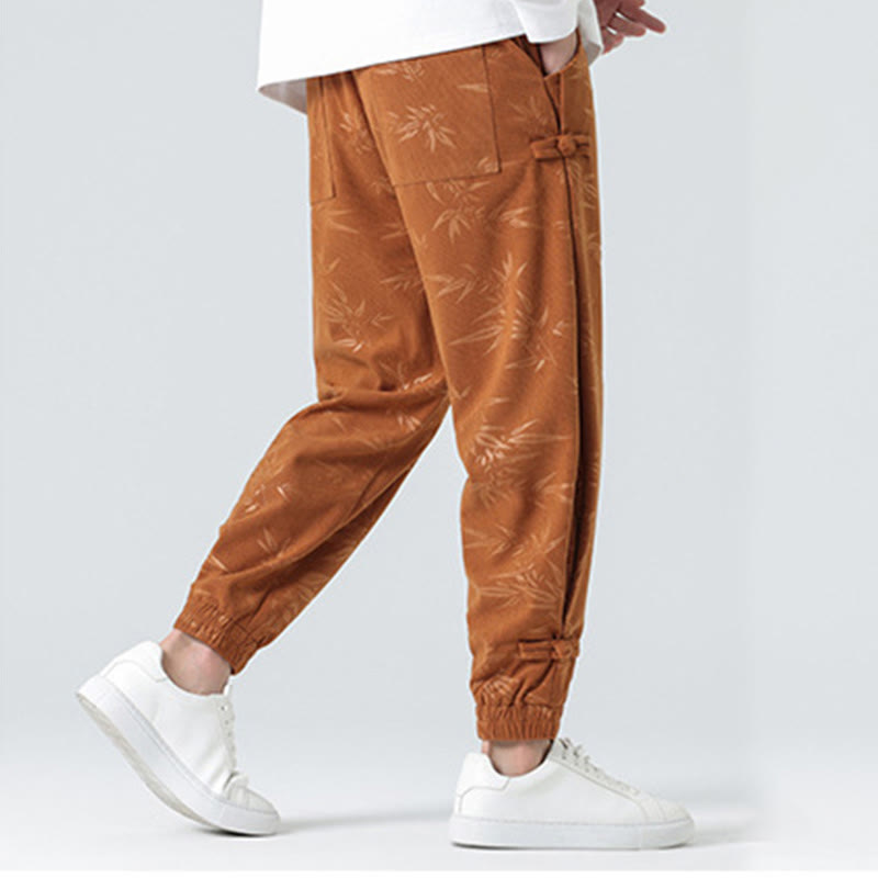 Buddha Stones Fall Winter Bamboo Men's Frog-Button Corduroy Pants With Pockets - image 3