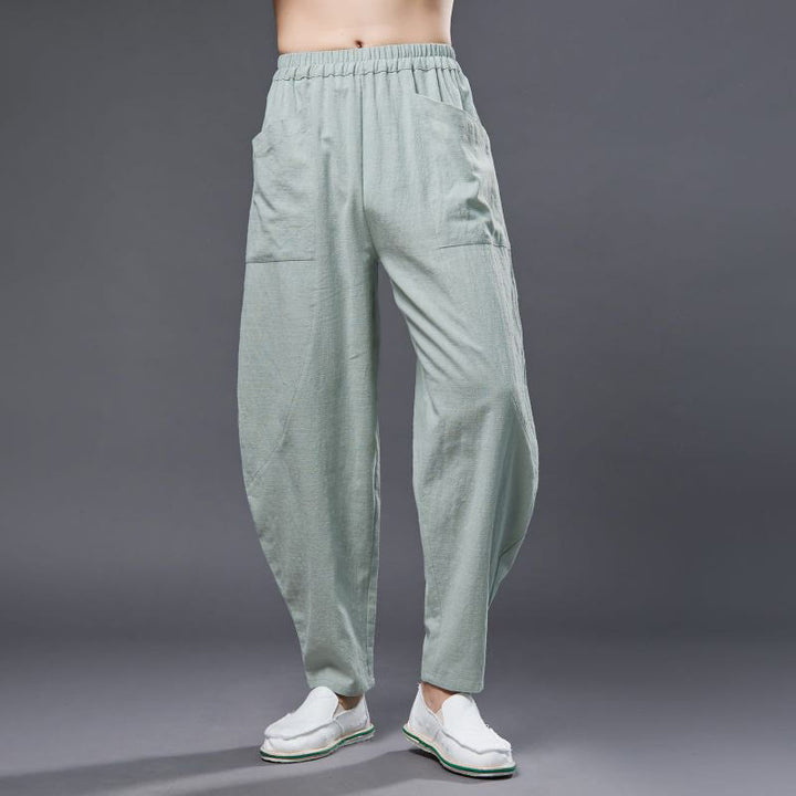 Buddha Stones Solid Color Cotton Ramie Linen Men's Elastic Waist Harem Pants With Pockets - PaleGreen - US/UK/AU38，EU48 (XL) - image 18