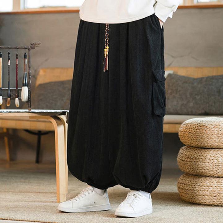 Buddha Stones Fall Winter Men's Drawstring Chenille Corduroy Cargo Pants With Pockets - image 2