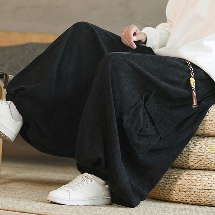 Buddha Stones Fall Winter Men's Drawstring Chenille Corduroy Cargo Pants With Pockets - image 9