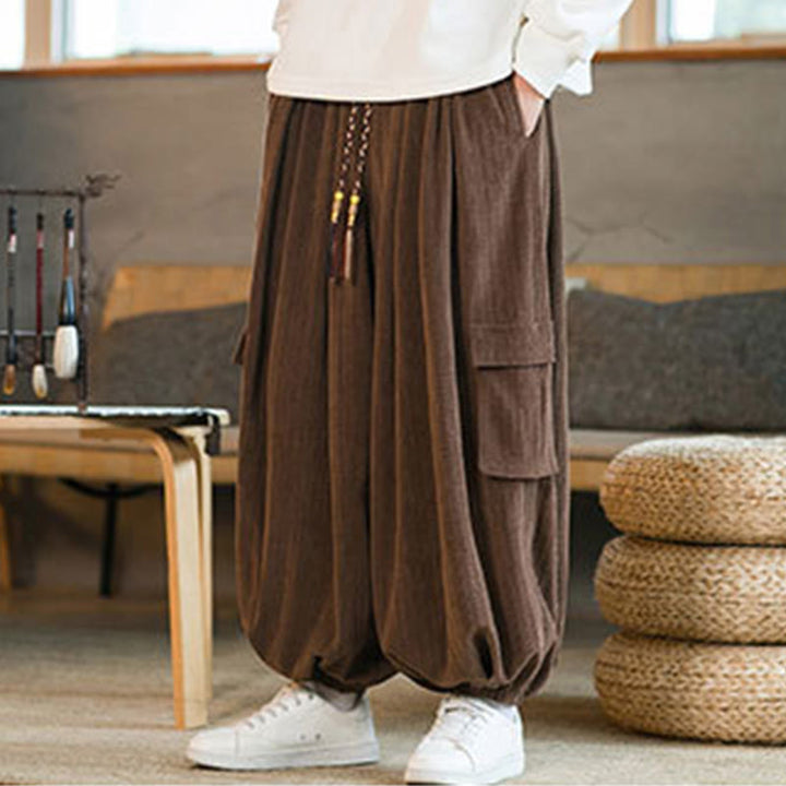 Buddha Stones Fall Winter Men's Drawstring Chenille Corduroy Cargo Pants With Pockets - image 21